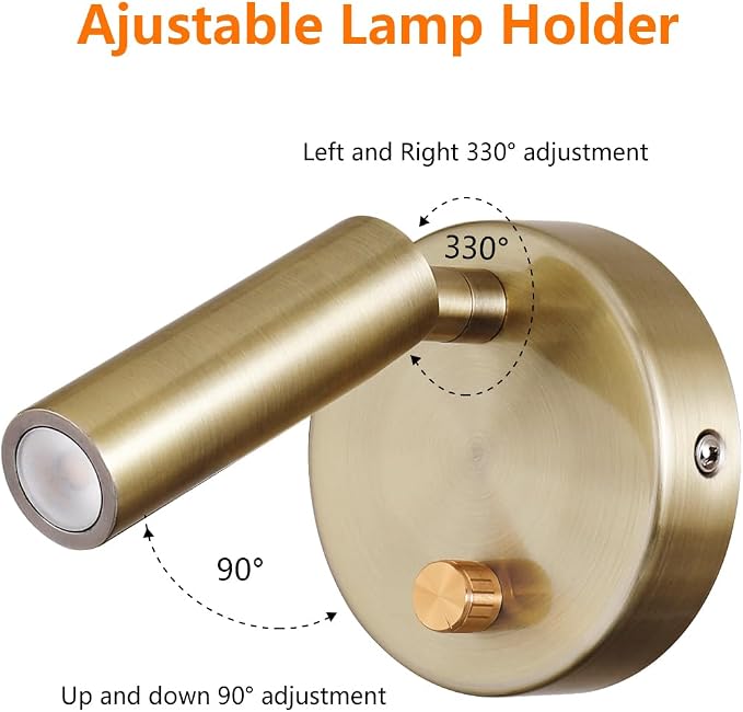 Surface Wall Mounted Reading Light Sconces Lamp Physical Knob Dimmer Switch LED 5W Warm White 3000K (Bronze Hardwired)