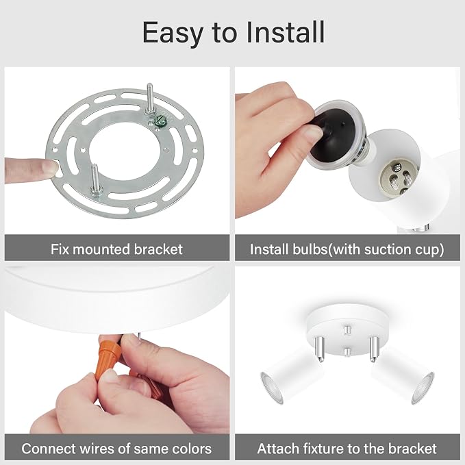 AUQUEE LED 2 Light Track Lighting Kit, LED Track Lighting Fixtures, White Round Ceiling Spot Lighting, Flexibly Rotatable Light Head for Kitchen, Living Room, Bedroom, GU10 Bulb Not Included