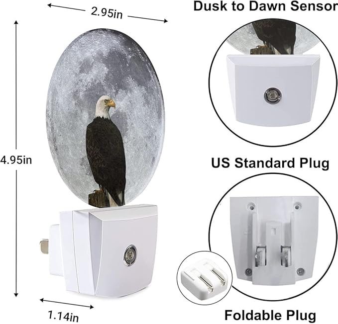 Night Light Eagle Standing Before Full Moon Night Lights Plug into Wall 0.5W LED Lighting Auto on/Off for Hallway Stairway Kitchen Home Decor