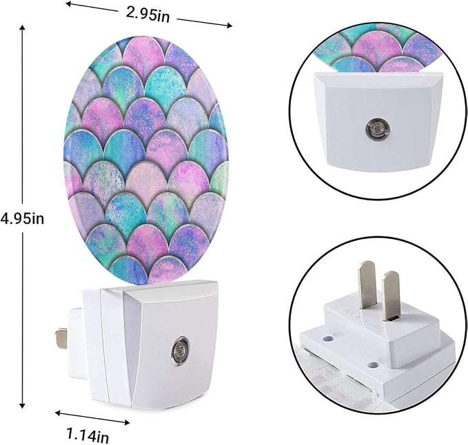 EKOBLA Mermaid Scales Night Light, Pink and Blue Ocean Theme Night Lights Plug Into Wall with Auto On/Off Sensor for Kids Bedroom and Bathroom Decor