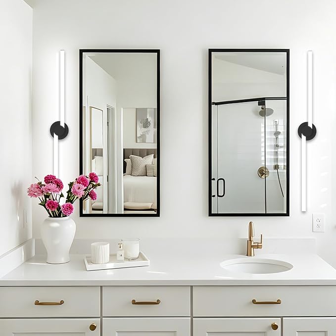 Bathroom Lighting Fixtures Over Mirror: 40 Inch Rotatable Bathroom Vanity Light ETL Listed - Modern Black Vanity Lighting Fixtures 5700K Cool White 3700LM 45W IP44 - LED Vanity Light Dimmable(2 Pack)