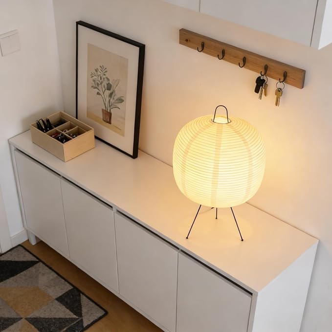 Rice Paper Lamp, Japanese Lantern Lamp for Wabi-Sabi Decor and Cozy Ambiance, Noguchi Paper Table Lamp for Bedroom, Living Room