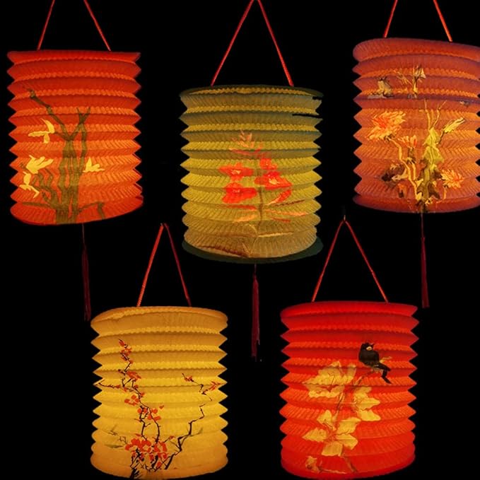 15Pack Chinese Japanese Hanging Paper Lanterns with LED Lights, Colorful Asian Flower Bird Lanterns,Festival Decoration for Chinese Middle Autumn Festival, Oriental Party, Wedding