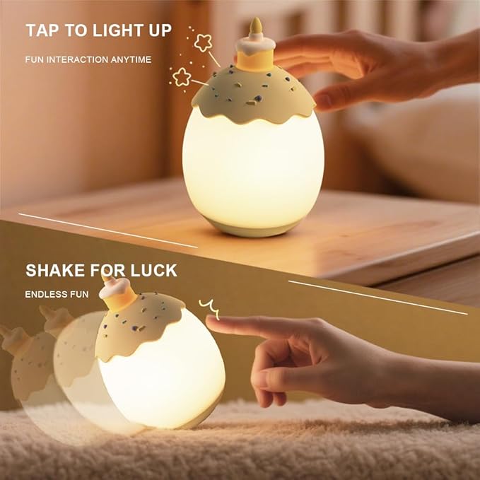 Night Light for Kids, Egg Baby Nursery Night Lamp with 7 Colors Changing & 30-Min Timer, Portable DIY Hand-Painted Custom Light for Kids Bedroom,Birthday Cake