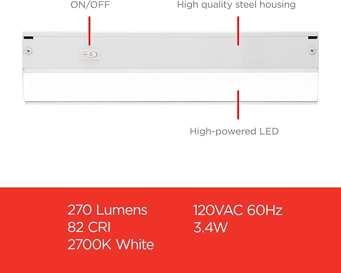 UltraPro 12 inch Hardwired Under Cabinet Lights, On/Off Only | 2700K Warm White, Under Cabinet Lighting, Under Counter Lights for Kitchen 44109