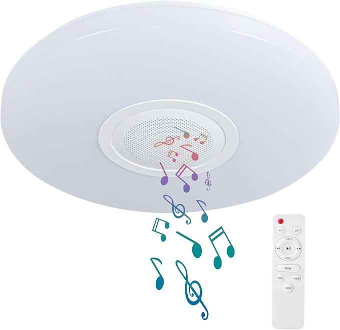 LED Ceiling Light Fixture,with Bluetooth Speaker,15.15 Inch 40W, 2700K-6500K Dimmable Music Lamp,RGB Color Changing Light with Remote Control,for bedrooms, Living Rooms-ASALL001-40