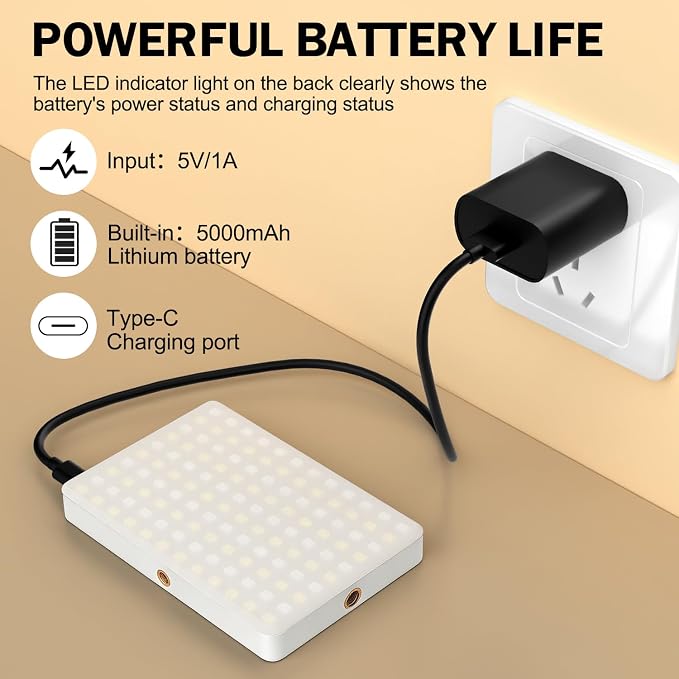 120 LED Selfie Light for iPhone, Portable Phone Light with Clip & Camera Tripod Adapter - 5000mAh Rechargeable, 3 Lighting Modes, CRI 97+ for Video Recording, TikTok, Tripod Mount Rings