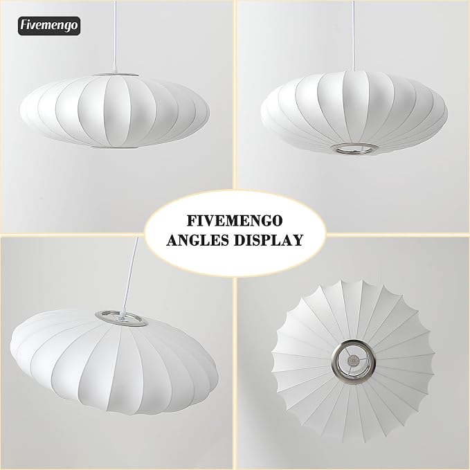 19.7in Plug in Lantern Pendant Light, White Imitation Silk Pendant Light Wabi Sabi Saucer Japanese Bubble Hanging Lamp Chandelier for Living Dinning Room Kitchen Island Bedroom 1 Pack