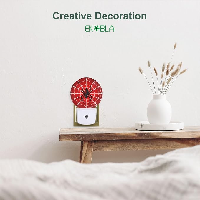 EKOBLA Red Spider Web Night Light, Hero Theme Night Lights Plug Into Wall with Dusk to Dawn Sensor, LED Nightlights for Bedroom, Bathroom, Gifts Ideal for Teen Boys and Men Cave