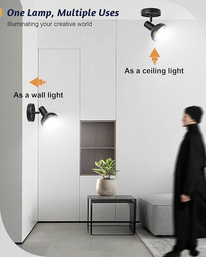 HiBay 1-Light Track Lighting Black, Modern Directional Spot Light Fixture, Ceiling Wall Spotlight for Bedroom Bedside Kitchen Hallway, E12 Base (Bulb Not Included)