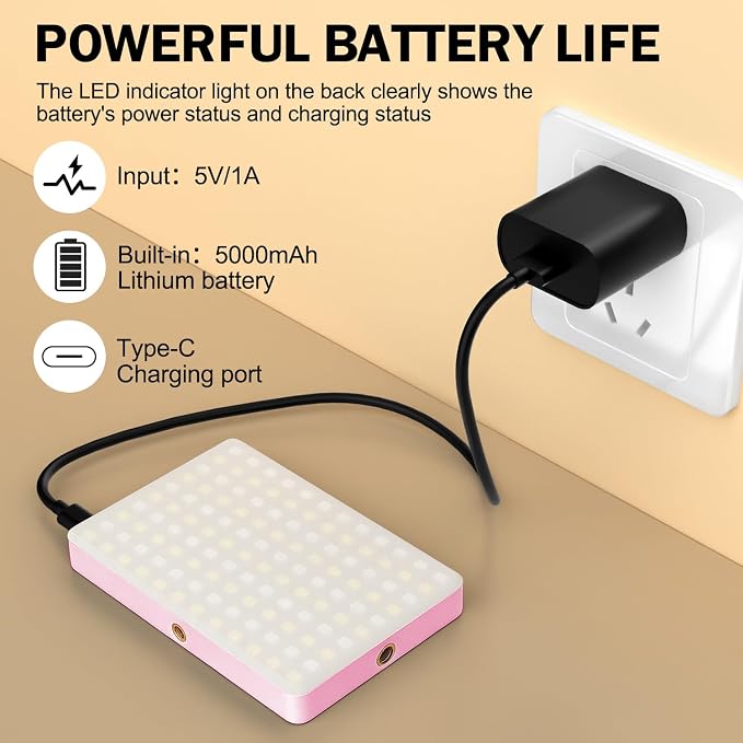 120 LED Selfie Light for iPhone, Portable Phone Light with Clip & Camera Tripod Adapter - 5000mAh Rechargeable, 3 Lighting Modes, CRI 97+ for Video Recording, TikTok, Tripod Mount Rings
