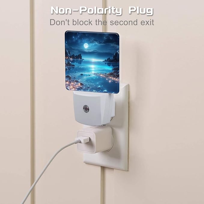 Full Moon and Sparkling Lake Night Light Plug into Wall, Magical Beach Dusk to Dawn Night Light, 0.5w Energy Saving Sleep Friendly Nightlights for Kids Boys Girls Home Decor