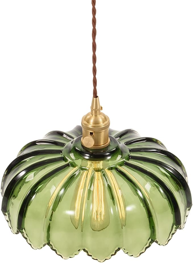 XZHGCEE Plug in Pendant Light Fixtures: Hanging Light Plug in Green Glass Hanging Lamp, Pendant Lighting for Kitchen Island, Bedroom, Dining Room, Living Room, E26 No Bulb
