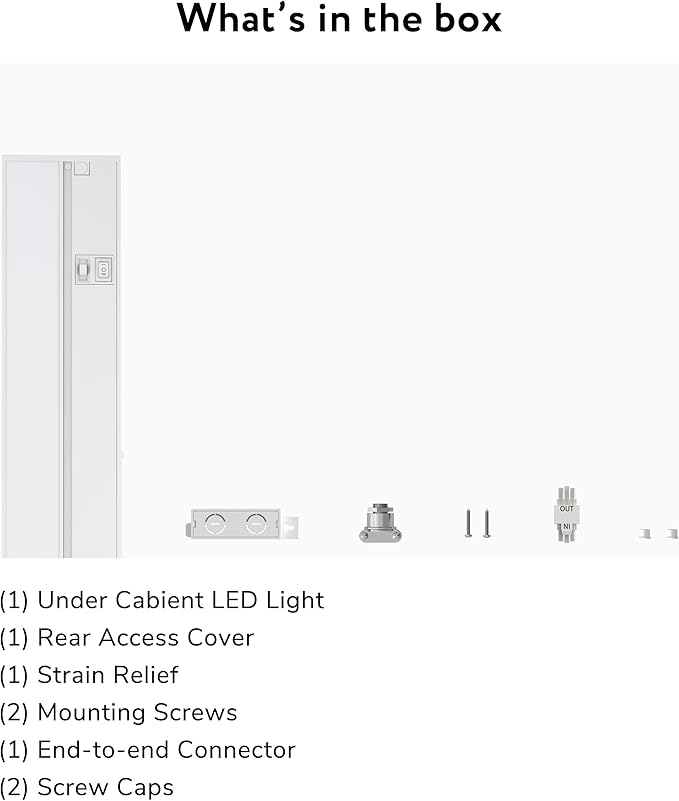 LAGOM Halo Under Cabinet Light, 18‑Inch Hardwired Dimmable LED, 2700K/4000K/5000K, Power Cord Sold Separately, White, UC0118WH27
