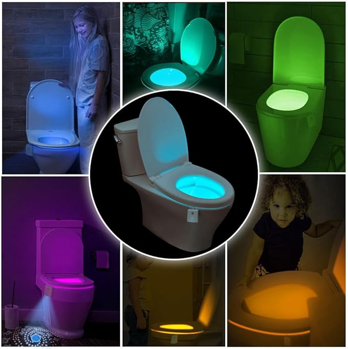Toilet Night Lights, 2PCS Motion Sensor with Star Projector, USB Rechargeable 16 Colors Changing LED Bowl Lights, Bathroom Accessories Decor, Funny Gift for Men, Women, Kids