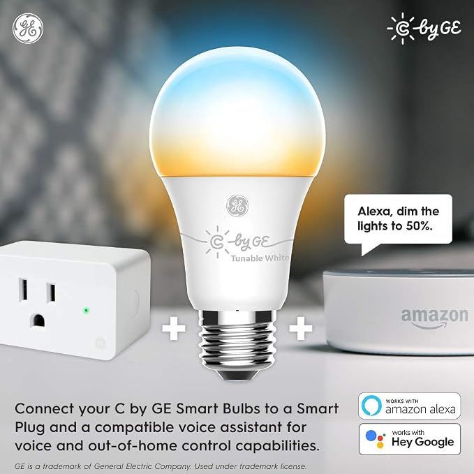 GE Lighting CYNC Smart Light Bulbs, Bluetooth Enabled, Tunable White, Alexa and Google Home Compatible, Cool and Warm White (2 Pack), Packaging May Vary