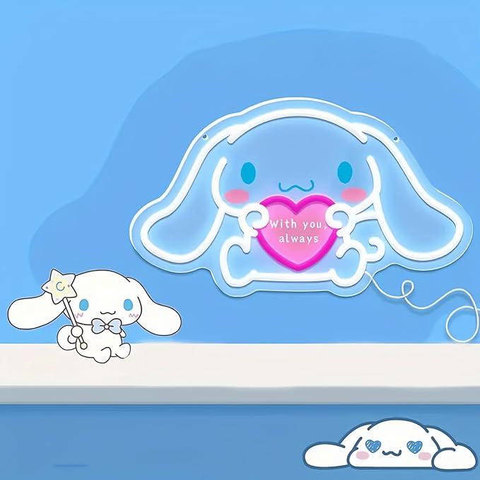 Cinnamoroll Neon Sign for Room Decor, USB Powered LED Lights with Dimmable, Japanese Cartoon Dog Neon Signs, Cute Night Light Gifts for Children (15.7"L x 9"W)
