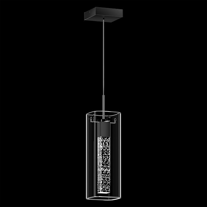 Pendant Lights Kitchen Island, 1 Pack 6500K LED Kitchen Lighting Crystal Island Light with Bubble Glass, Matte Black Kitchen Hanging Light Fixture Modern Pendant Ceiling Light Fixture