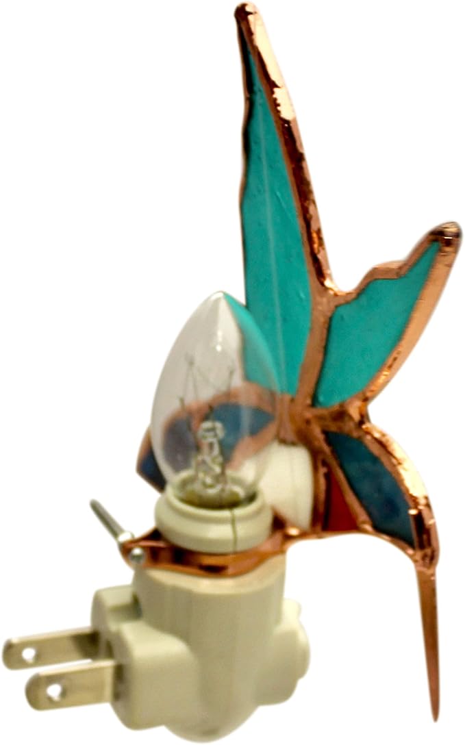 Gift Essentials Hummingbird Plug in Night Light - Stained Glass Nightlight with On/Off Rocker Switch - Includes One 4 Watt Replaceable Incandescent Warm Glow Bulb