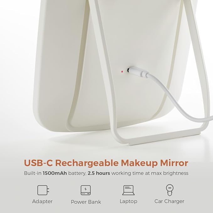 NEZZOE Portable Lighted Makeup Mirror, 1500mAh Battery, 9"x6" | Rechargeable Vanity Mirror with 3 Color Lighting and Brightness Adjustable