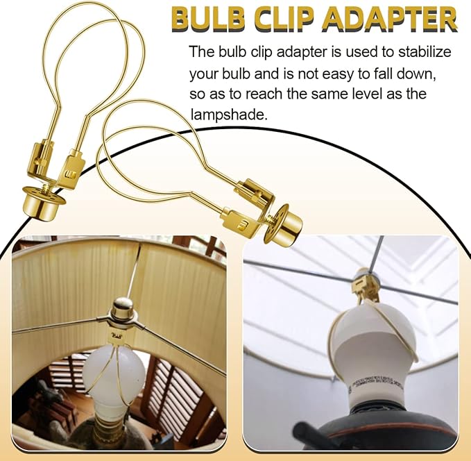 Lamp Holder for Clip-on Light Bulbs with Levellers, Include Finial - DIY Adapter for Shades (1 Pc, Gold)