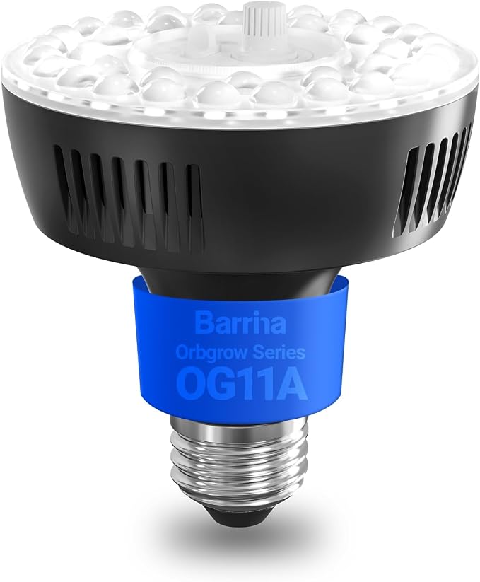Barrina OG11A Grow Light Bulbs for Indoor Plant, 5000K 11W, 1 Pack, Black | Integrated Dimming & Timing, E26 Plant Light Bulb, Full Spectrum, High PPFD for Seeds and Greens