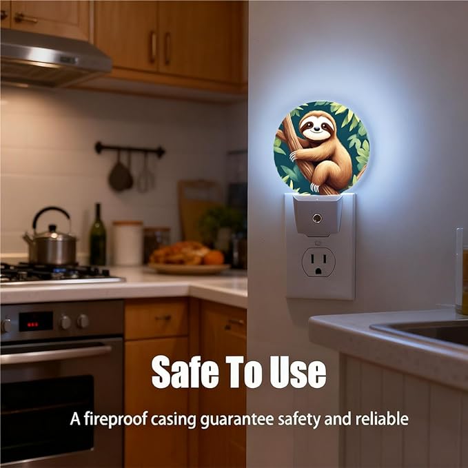 Plug-in Cute Sloth Night Light Tropical Jungle Nightlight with Dusk to Dawn Sensor, Auto On/Off 0.5W Energy-Saving LED Lighting for Men Women Boys Girls Gift
