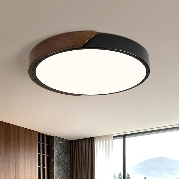 Modern LED Ceiling Light, Dark Walnut Wood Flush Mount Ceiling Light Fixture, 4000K Not Dimmable, Minimalist Circle Lighting Lamp with Acrylic Lampshade for Hallway Entryway Bedroom 11.8"