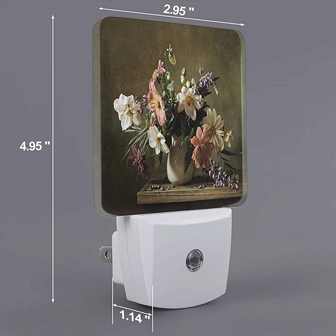 LED Night Light,Still Life With Beautiful Bunch Flowers LED Night Light Plug into Wall with Dusk to Dawn Light Sensor White Energy Efficient Nightlight for Bedroom Bathroom Hallway Living Room Kitchen