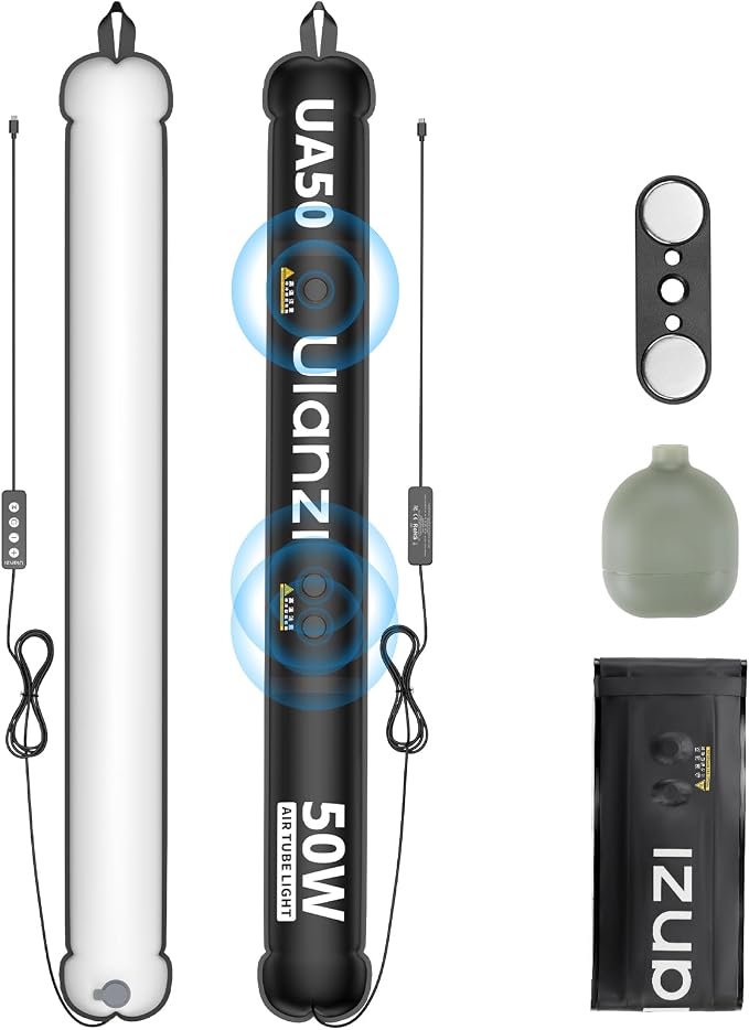ULANZI UA50 50W Wired Bi-Color Inflatable Light Tube for Photography | Without Charger, 2700K-6500K CRI≥95 TLCI≥96, 5 Level Adjustment Magnetic Portable Lighting Bar for Video Recording & Portrait