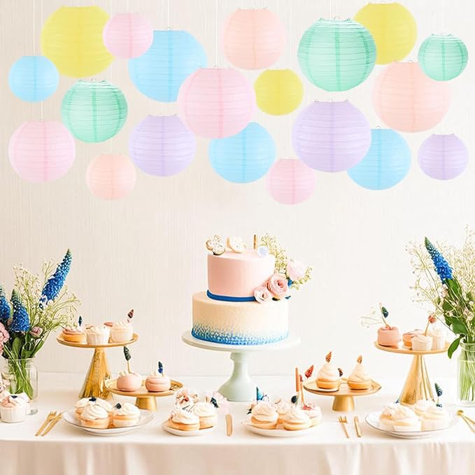 Paper Lanterns Party Decorations, Hanging Round Chinese Lanterns for Classroom Baby Shower Birthday Decorations Pack of 20 Pastel