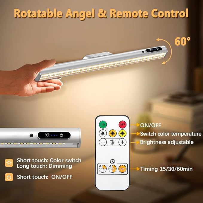 Rechargeable Magnetic LED Light Bar, 4000mAh Wireless Closet Light | Under Cabinet Lighting, Battery Powered Operated Wall Strip Light, Dimmable Lamp for Mirror Closet Picture Kitchen Silver