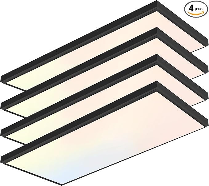2'x4' 5500 Lumen 4 Pack LED Flat Panel, Flush Mount and Drop Ceiling 2 Way Installation,Black Trim 5 CCT, 3 Level Dim,CRI 90 for Home and Office (2x4 Feet)