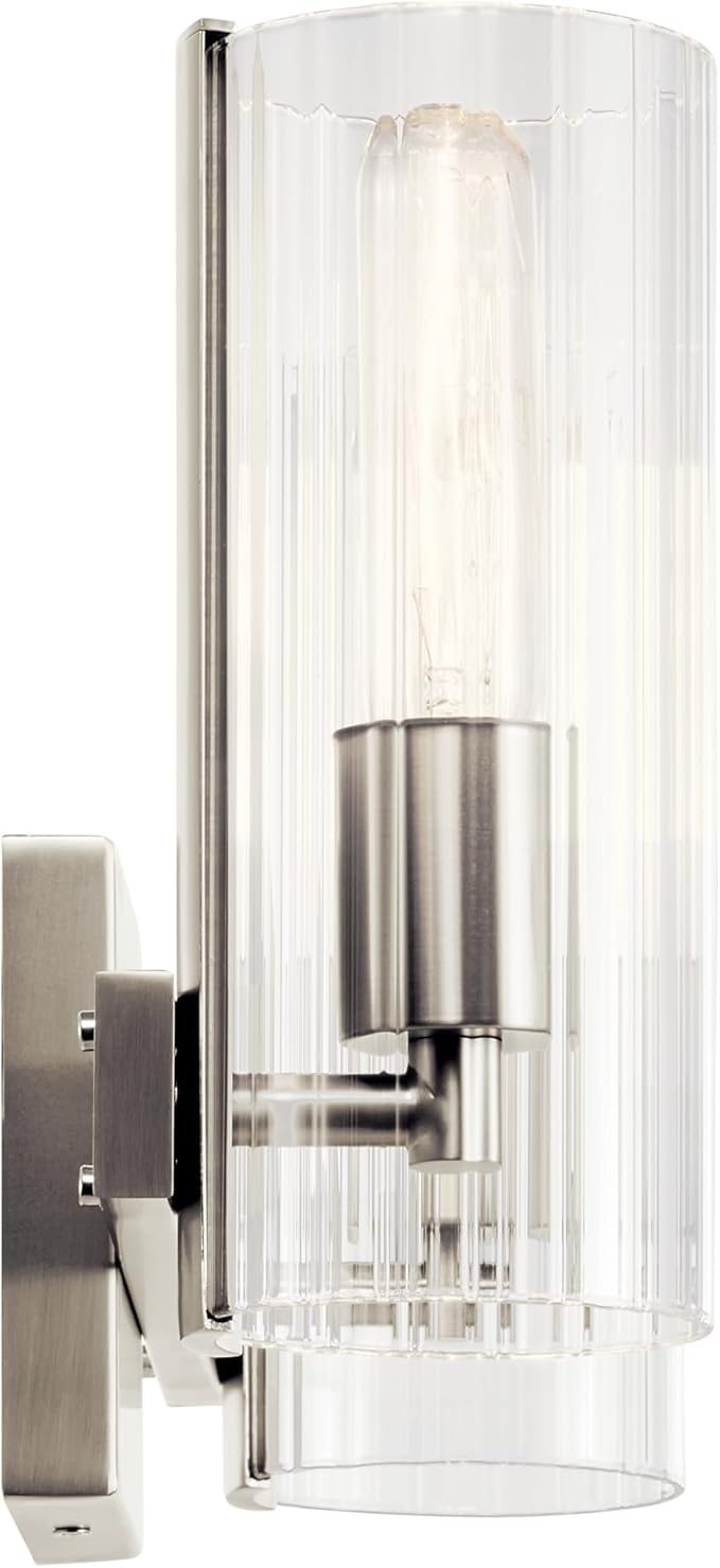 Kichler Jemsa 2 Light Vanity, Modern Light with Clear Fluted Glass in Brushed Nickel for Bathroom or Powder Room (9.75" x 13.75"), 55167NI