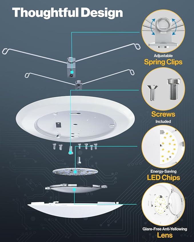 Sunco 6 Pack LED Disc Lights Ceiling 6 Inch, Flush Mount Disk Light, Recessed Can Lighting, 1050 LM, 15W (75W Equivalent), 4000K Cool White, Dimmable, Damp Rated ETL.