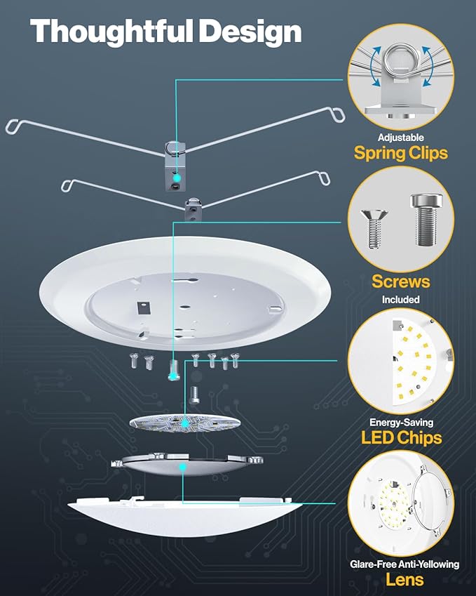 Sunco 96 Pack LED Disc Lights Ceiling 6 Inch, Flush Mount Disk Light, Recessed Can Lighting, 1050 LM, 15W (75W Equivalent), 4000K Cool White, Dimmable, Damp Rated ETL.