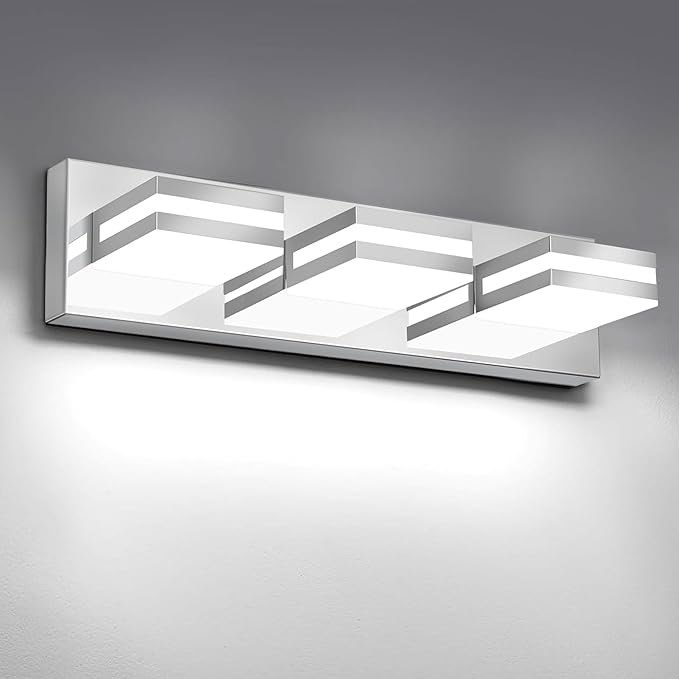 IZORRO LED Modern Bathroom Lights Fixtures(3-Light,Dimmable),Chrome Acrylic Wall Lighting,Vanity Lights for Bathroom Over Mirror - 6000k 16In （No Assembly Required）