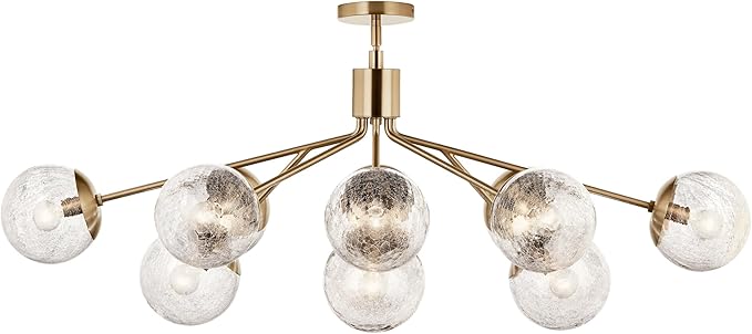 Kichler Silvarious 12-Light Linear Convertible Chandelier, Soft Modern Light with Clear Crackled Glass in Champagne Bronze, for Dining Room or Living Room (17.75" x 26.75" x 48"), 52703CPZ