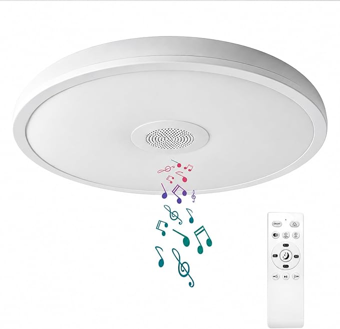 Smart Waterproof LED Flush Mount Ceiling Light Fixture,with Bluetooth Speaker,11 Inch,18 watt,Dimmable Music Lamp,RGB Color Changing Light with Remote Control,for Bathroom,Shower,Bedroom