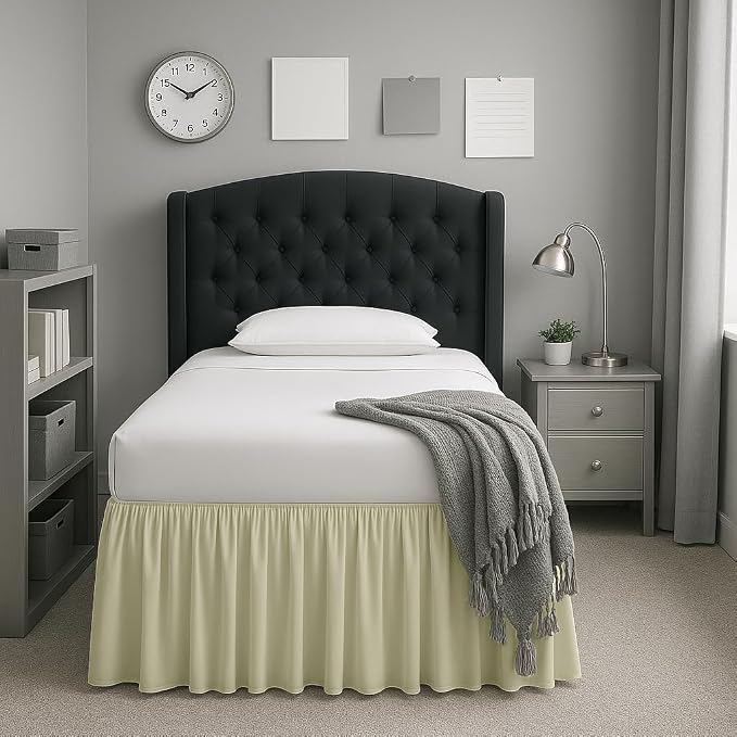 Cottingon Dorm Bed Skirt Twin XL 46" with Split Corners, 100% Microfiber Soft and Stylish, College Room Essential, Extra Long Dust Ruffle for Extended Beds, Ivory