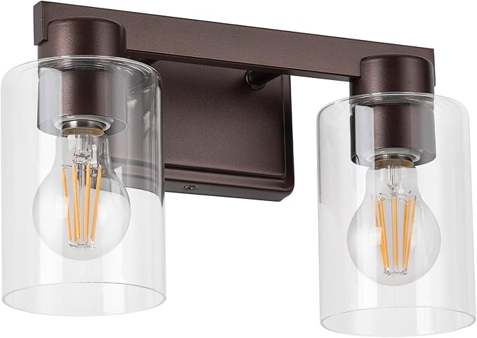 2-Light Bathroom Light Fixtures with Clear Glass, Oil Rubbed Bronze | Vanity Lights, Modern Wall Sconces, Over Mirror for Bathroom, Powder Room, Living Room