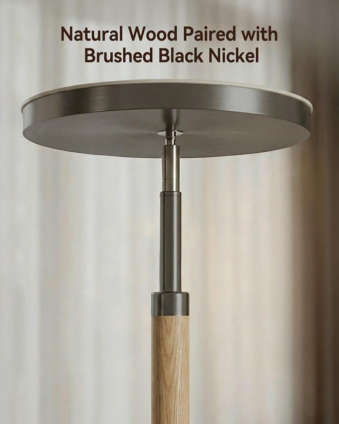 Wood LED Torchiere Floor Lamp with Remote, 3000LM Dimmable | 69" Tall Uplight, 3000K-6500K Color Temperature, 1-Hour Timer, Eye-Caring Lighting, For Living Room, Bedroom & Office