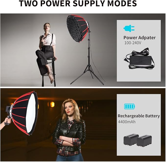 21in/55cm 60W Handheld LED Softbox Light with Rechargeable Battery/Grid/Light Stand, Dimmable Color Temperature for Studio Outdoor Portrait Products Photography Live Streaming Video Recording