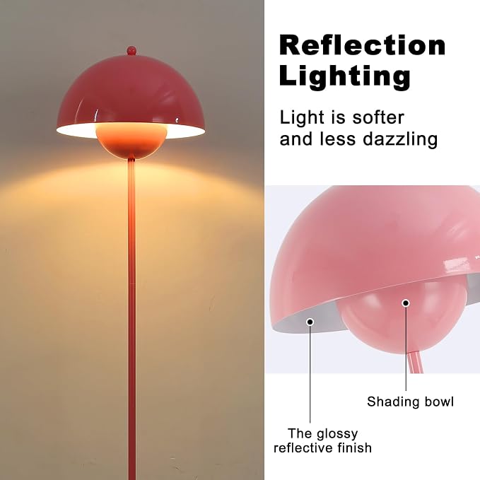 Mid-Century Modern Metal Bud Floor Lamp for Home and Office, Light Pink | Indirect lighting, fits narrow spaces,fit for bedroom, living room & office, match with modern, industrial, farmhouse decor