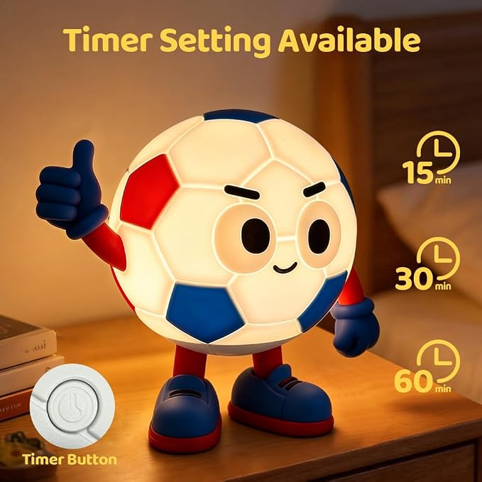 S NMT Silicone Soccer Night Light, RGB Color Changing Rechargeable Nightlight, Timing 2 Level Brightness Sleeping Table Decoration Bedside Lamp with Touch Control