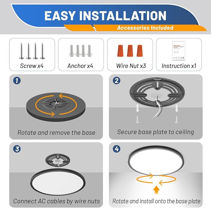 Allsmartlife Flush Mount Ceiling Light 2 Pack, Dimmable CCT 3000K/4000K/6500K Round Led Ceiling Light, 12 inch 24W Laundry Room Light Fixtures for Bedroom, Bathroom