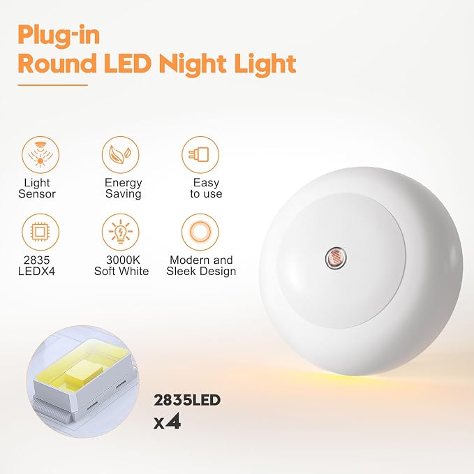 fesnne Night Light, Night Lights Plug into Wall, Dusk to Dawn Sensor Warm White Led Night Light 0.5W, 2 Pack Nightlight for Adults, Bedroom, Bathroom, Hallway, Kitchen