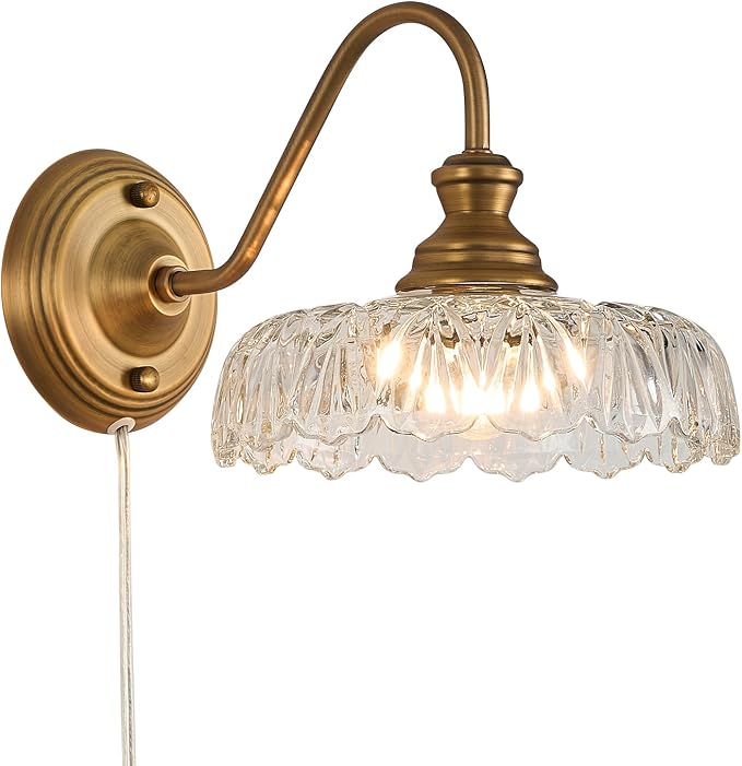 HDDFL Vintage Plug in Wall Scone Bedside Wall Lamp Plug Corded Matte Brass Bedroom Light Fixtures in Door Lighting Fixture for Living Room Hallway Corridor