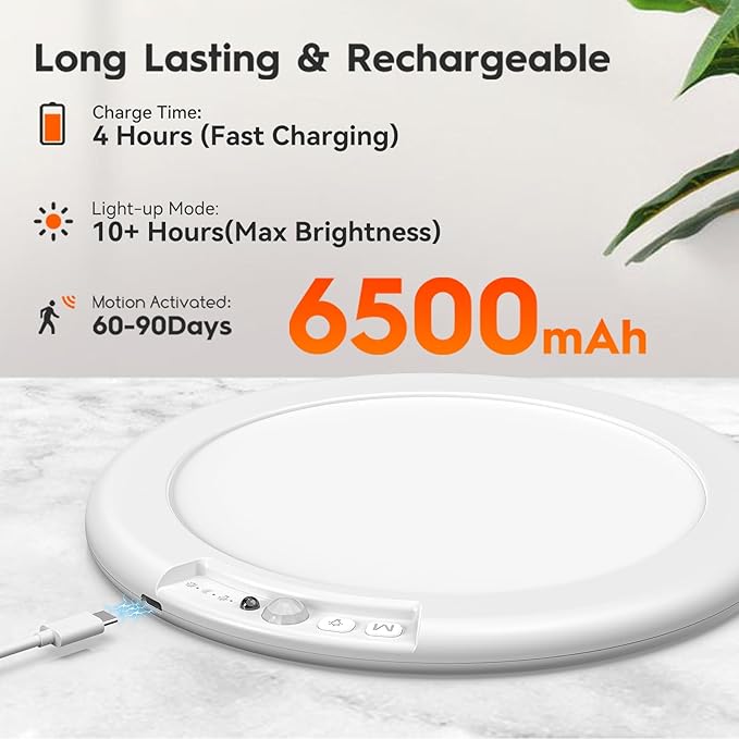 3 Pack Rechargeable Motion Sensor Ceiling Light, Wireless Ceiling Lights Battery Operated Closet Light with Remote, 500LM 3000K/4500K/6500K, 0.55″ Ultra Thin Lights for Bathroom Hallway Pantry
