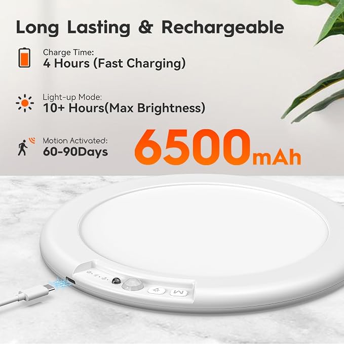 2 Pack Rechargeable Motion Sensor Ceiling Light, Wireless Ceiling Lights Battery Operated Closet Light with Remote, 500LM 3000K/4500K/6500K, 0.55″ Ultra Thin Lights for Bathroom Hallway Pantry